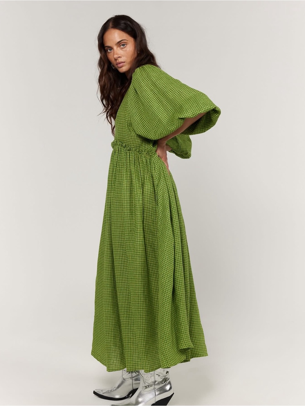 LA BOHEME Marlowe Dress in Green Gingham - Picture 4 of 10